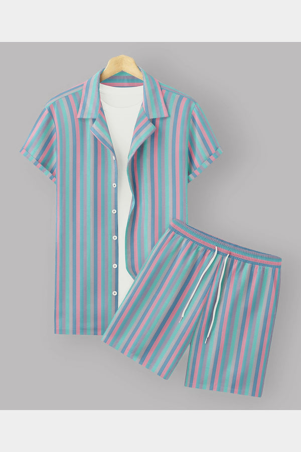 ASCOT PURE COTTON MULTICOLOR STRIPED RELAXED-FIT SHIRT & SHORTS SET